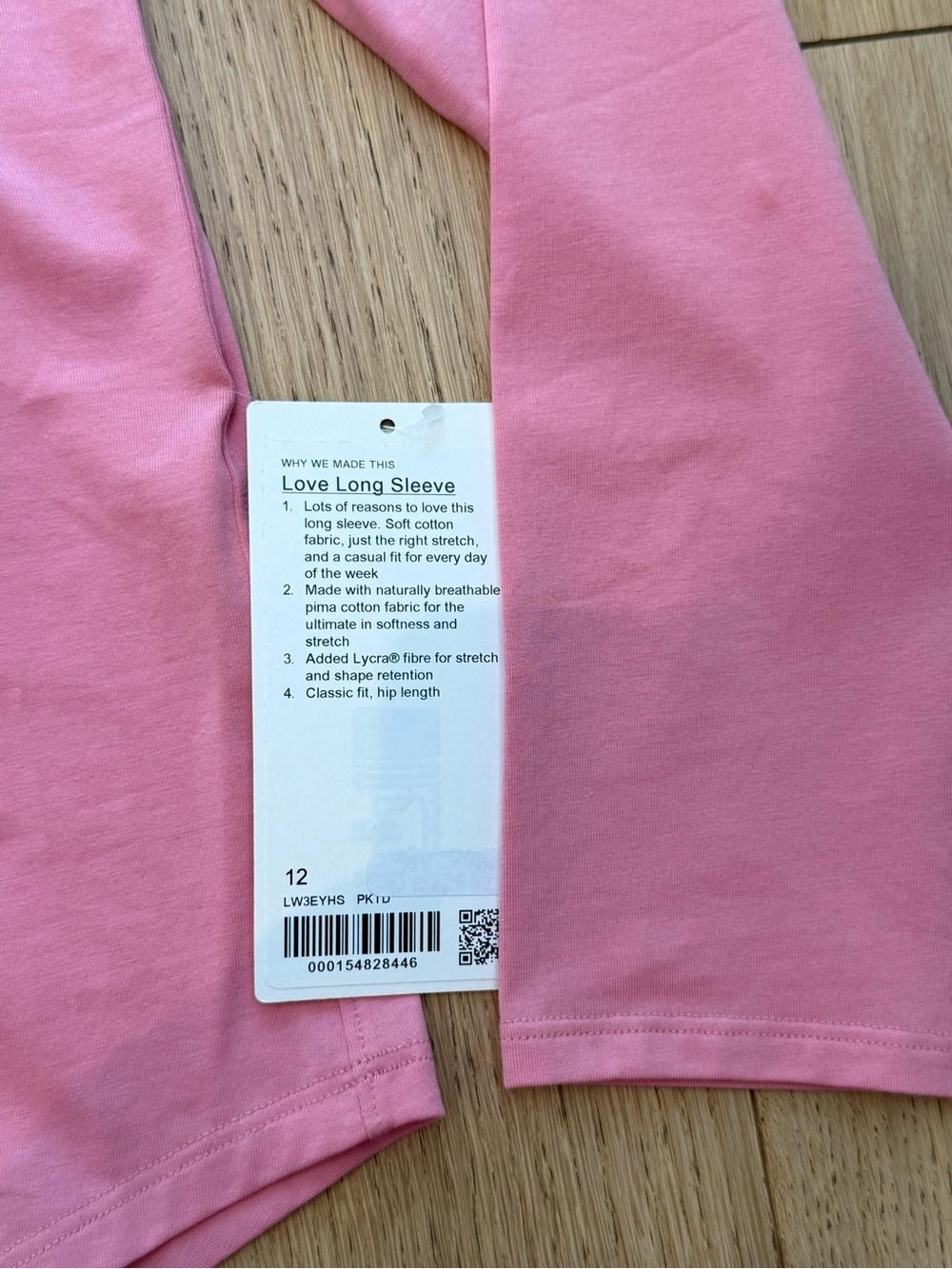 Lululemon Love Long-Sleeve Shirt Pink Tide Size 12 NWT Pima Cotton Rare Colour - Picture 3 of 4
